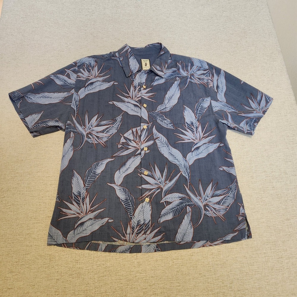 Jamaica Jaxx Button Down Shirt Mens XXL Blue Silk Bird of Paradise Hawaiian